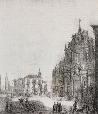 Fassade der Basilika San Sebastiano in Acireale, Sizilien, Italien, Lithographie von Salvatore Puglia aus Poliorama Pittoresco, Nr. 39, 3. Mai von Salvatore Puglia