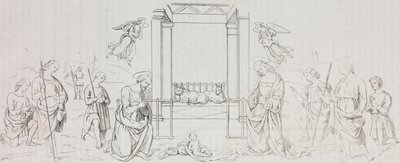 Fontignano Geburt Christi, Anbetung der Hirten, Lithographie von Salvatore Puglia nach einem Gemälde von Pietro Perugino (ca. 1450-1523) aus Poliorama Pittoresco, Nr. 42, 24. Mai von Salvatore Puglia