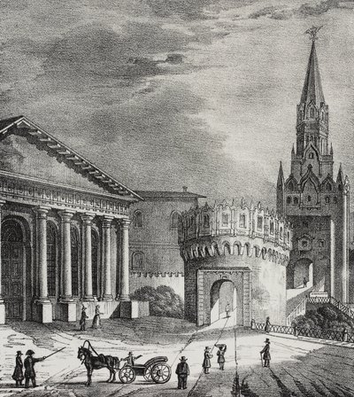 Tor des Troitskaya-Turms (Dreifaltigkeitsturm), Kreml, Moskau, Russland, Lithographie von Salvatore Puglia aus Poliorama Pittoresco, Nr. 22, 7. Januar von Salvatore Puglia