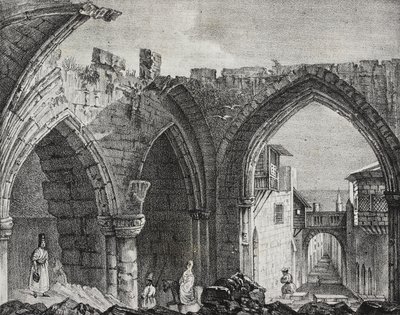 Ruinen entlang der Straße der Ritter, Rhodos-Stadt, Griechenland, Lithografie von Salvatore Puglia aus Poliorama Pittoresco, Nr. 3, 27. August von Salvatore Puglia