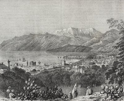 Ansicht von Beirut und dem Libanon-Gebirge, Libanon, Lithographie von Salvatore Puglia von Salvatore Puglia
