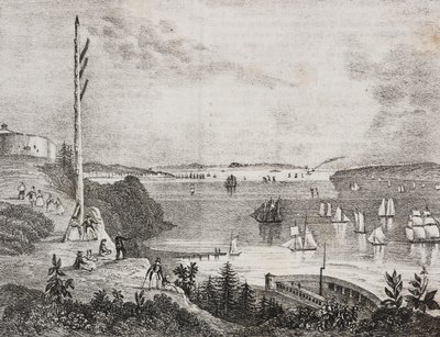 Ansicht der Bucht von New York von der Telegraphenstation, Vereinigte Staaten von Amerika, Lithographie von Salvatore Puglia aus Poliorama Pittoresco, Nr. 6, 14. September von Salvatore Puglia