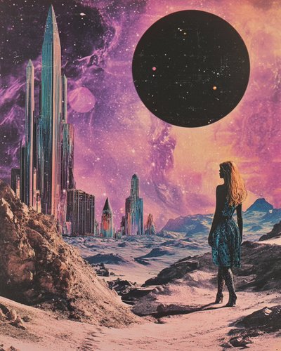 Kosmische Stadtlandschaft Frau von Samantha Hearn