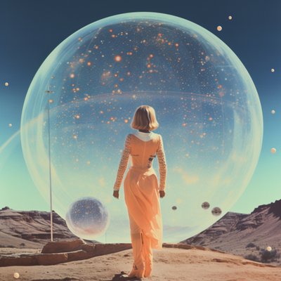 Frau blickt auf kosmische Kuppel von Samantha Hearn