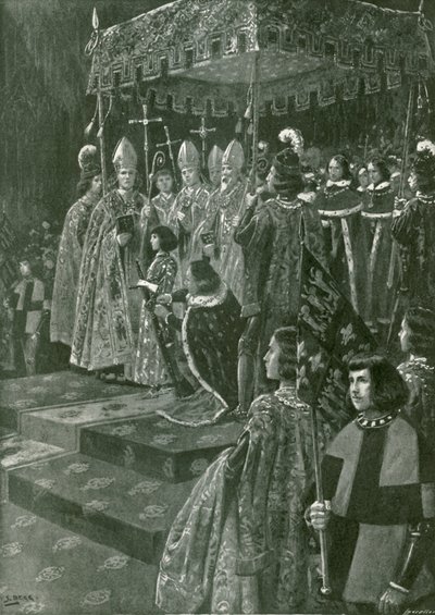 Die Übergabe der Sporen und des Schwertes bei der Krönung von Heinrich VI. von Samuel (after) Begg