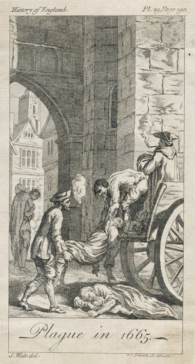 Sammeln von Pestopfern, Holywell Lane, Shoreditch, London, UK (Gravur) von Samuel (after) Wale