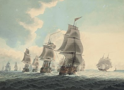 Ein Geschwader der Royal Navy, das den Kanal hinunterfährt von Samuel (attr. to) Atkins