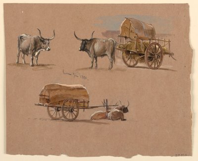 Zeichnung, Ochsenkarren, Rom, Italien, Januar 1873 von Samuel Colman