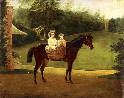 Porträt von zwei Mädchen in einem Korb auf einem Pony von Samuel Henry Alken