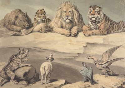 Ein Wildschwein, ein Leopard, ein Löwe, ein Tiger, ein Wolf, ein Widder und zwei Adler von Samuel Howitt