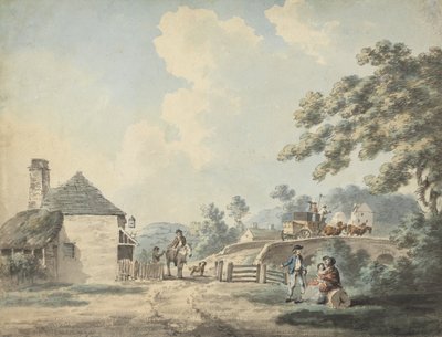 Das Zollhaus mit einer Kutsche, die die Brücke überquert von Samuel Howitt