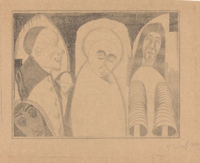 Fantasie: verschiedene Figuren, die rechte mit Ärmeln wie Röhren von Samuel Jessurun de Mesquita