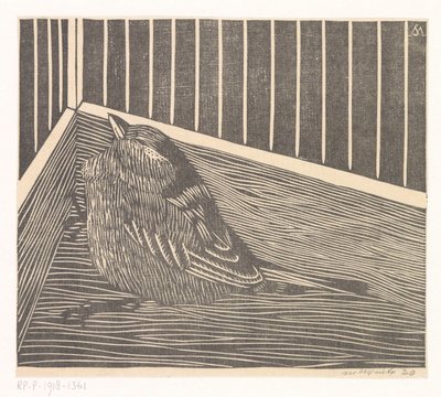 Vogel in der Ecke eines Käfigs von Samuel Jessurun de Mesquita