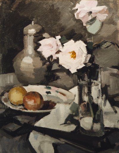 Rosa Rosen in einer Glasvase, ca. 1924 von Samuel John Peploe
