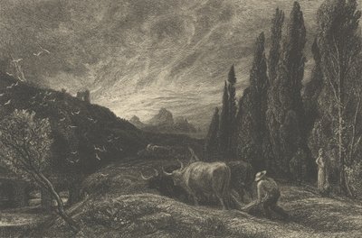 Der frühe Pflüger oder Der Morgen breitet sich über die Berge aus, vor 1861 von Samuel Palmer