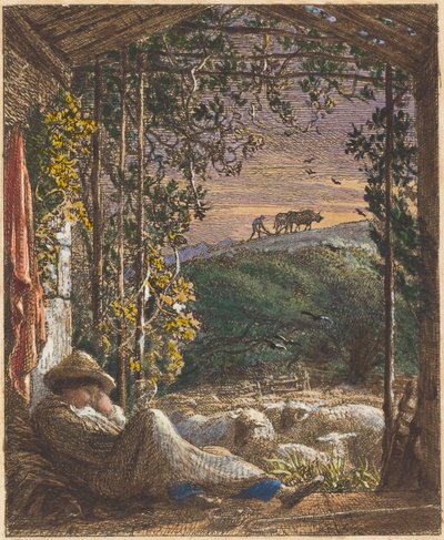 Der schlafende Hirte; früher Morgen von Samuel Palmer