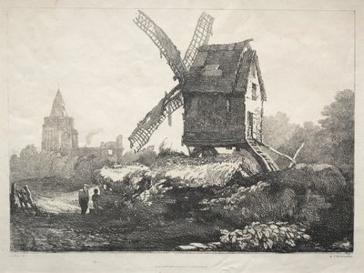 Eine Reihe alter Gebäude und ländlicher Hütten im Norden Englands: In Crowland, Windmühle, 182 von Samuel Prout