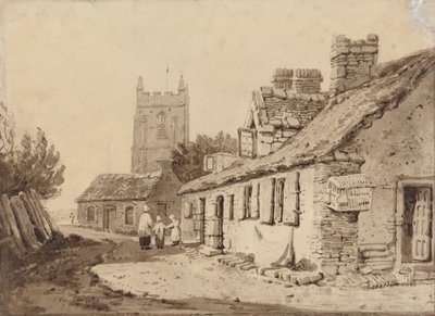 Kirche und Hütten von Samuel Prout