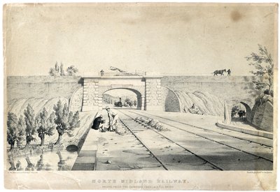 North Midland Railway Bridge unter dem Cromford Canal bei Bull Bridge ca. 1840 von Samuel Russell
