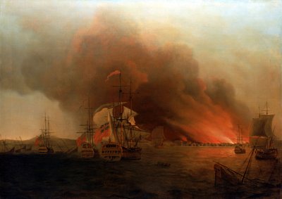Das Brennen von Payta, November 1741, Mitte des 18. Jahrhunderts von Samuel Scott