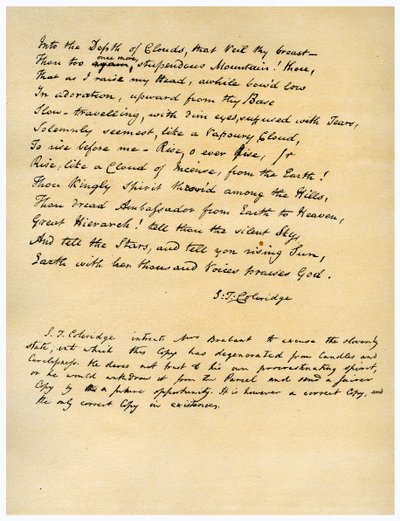 Hymne vor Sonnenaufgang im Tal von Chamouny, erstmals gedruckt 1802 von Samuel Taylor Coleridge