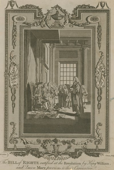 Die Bill of Rights, ratifiziert bei der Revolution von König Wilhelm und Königin Maria von Samuel Wale