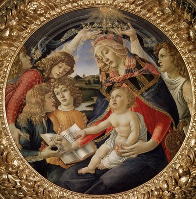 Madonna des Magnificat oder Jungfrau mit Kind und fünf Engeln von Sandro Botticelli