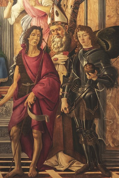 Altarretabel, Haupttafel: Thronende Madonna, vier Engel und Heilige von Sandro Botticelli