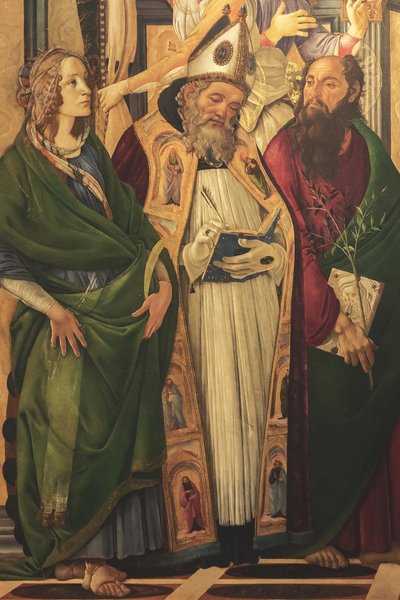 Altarretabel, Haupttafel: Thronende Madonna, vier Engel und Heilige von Sandro Botticelli