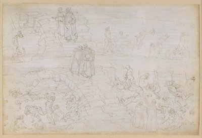 Die Göttliche Komödie, Inferno XXIX. Vergil und Dante im achten Kreis der Hölle (Malebolge), 10. Bolgia: Bestrafung der Fälscher und Alchemisten von Sandro Botticelli
