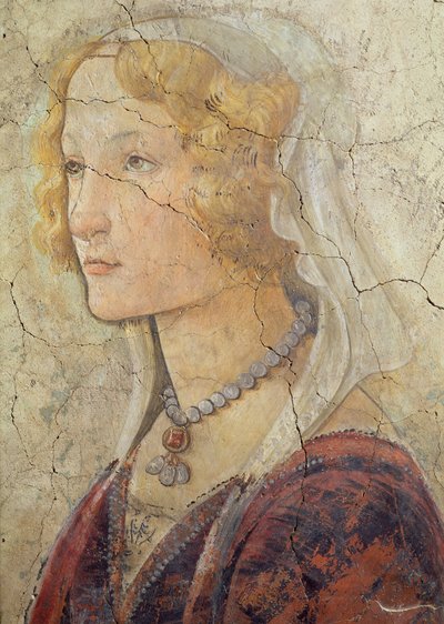 Venus und die drei Grazien, die einem Mädchen Geschenke anbieten (Detail) von Sandro Botticelli