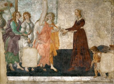 Venus und die drei Grazien bieten einem jungen Mädchen Geschenke an, 1484-1486 von Sandro Botticelli