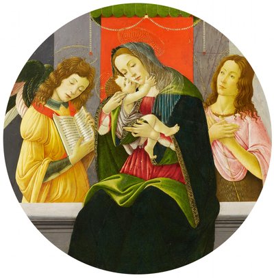 Madonna mit dem Kind, Johannes dem Täufer und einem Engel von Sandro Botticelli and workshop
