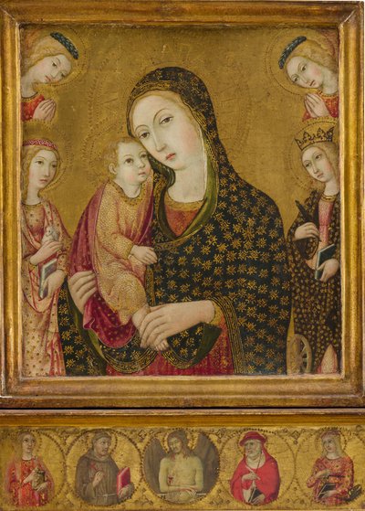 Madonna und Kind mit dem toten Christus, den Heiligen Agnes und Katharina von Alexandria, ca. 1470-80 von Sano di Pietro