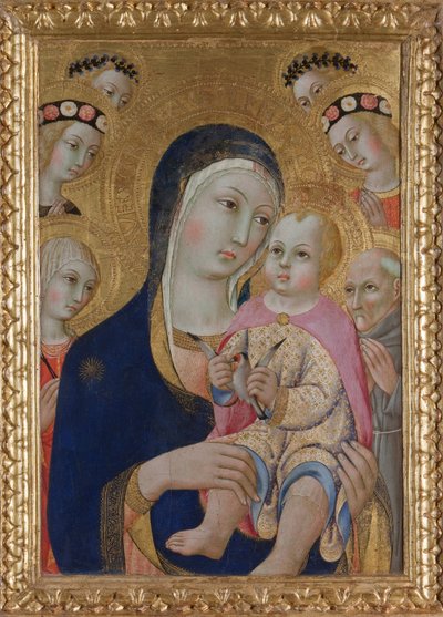 Madonna mit Kind, Heiligen Apollonia und Bernardino und vier Engeln von Sano di Pietro
