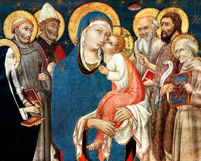 Die Madonna und das Kind mit Heiligen, Mitte des 15. Jahrhunderts, 1931 von Sano di Pietro