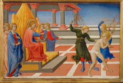 Der Heilige Hieronymus träumt, dass Christus seine Geißelung durch zwei Engel befiehlt von Sano di also Ansano di Pietro di Mencio Pietro