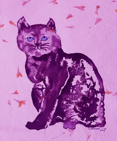 Lila Katze und Blütenblätter von Santhosh ch