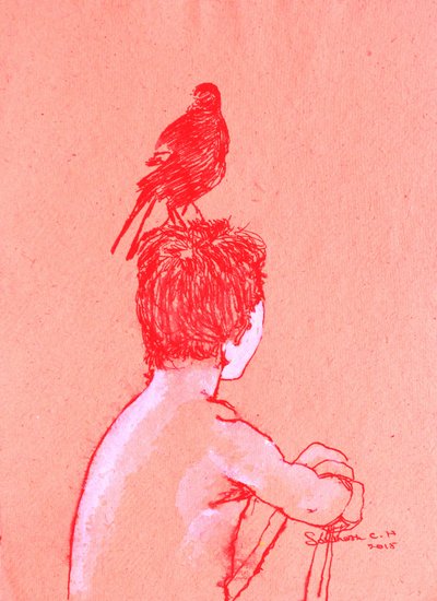 Ruhiger Junge und Vogel von Santhosh ch