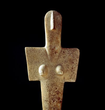 Nuragische Kultur (Nuraghi) Sardinien: Kalkstein-Statuette der Muttergöttin, Idol vom Kykladen-Typ, aus Senorbi (Region Trexenta) aus der pränuragischen Zeit (20. Jahrhundert v. Chr.). Eneolithikum. Cagliari, Museo Nazionale Archeologico, Sardinien, Italie von Sardinia Nuragic Civilization