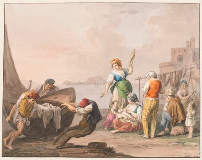 Aquarell; Am Ufer in Chiaja von Saverio della Gatta