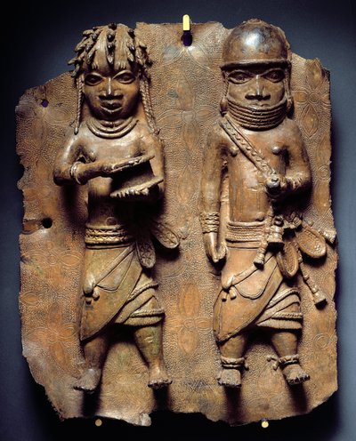 Benin-Plakette, Ritual zur Stärkung der mystischen Kraft des Oba, Nigeria von School African