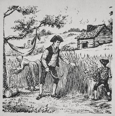 Eine Familie bei der Ernte von Mais von School American