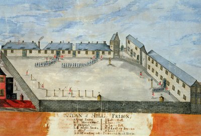 Plan des Mill-Gefängnisses, späte 18. oder frühe 19. Jahrhundert von School American