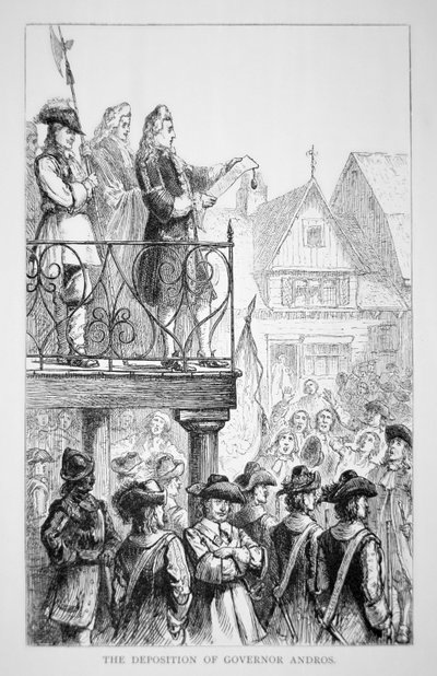 Sir Edmund Andros proklamiert 1686 das Dominion von Neuengland mit sich selbst als Gouverneur von School American