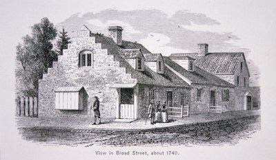 Ansicht der Broad Street, New York City um 1740 von School American
