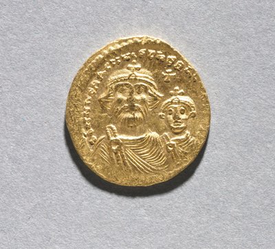 Solidus mit Heraklius und seinem Sohn Heraklius Konstantin (Vorderseite), ca. 616-625 von School Byzantine