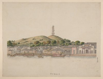 Eine Serie von Aquarellskizzen von Orten am Perlfluss-Ästuar von School Chinese