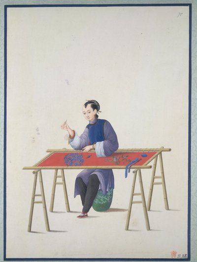 Eine Frau beim Sticken, ca. 1800 von School Chinese