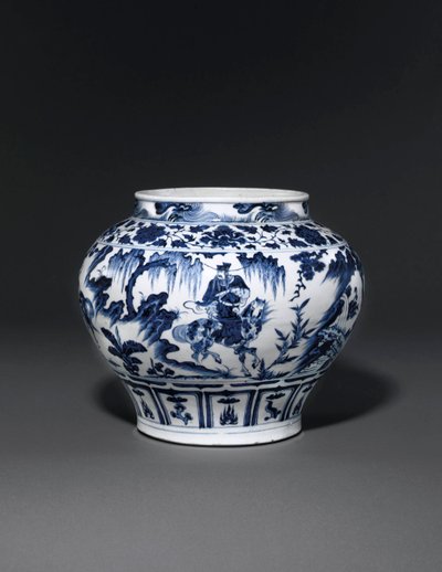 Außergewöhnlich seltener und wichtiger blau-weißer Krug, Guan Yuan Dynastie, Mitte des 14. Jahrhunderts von School Chinese